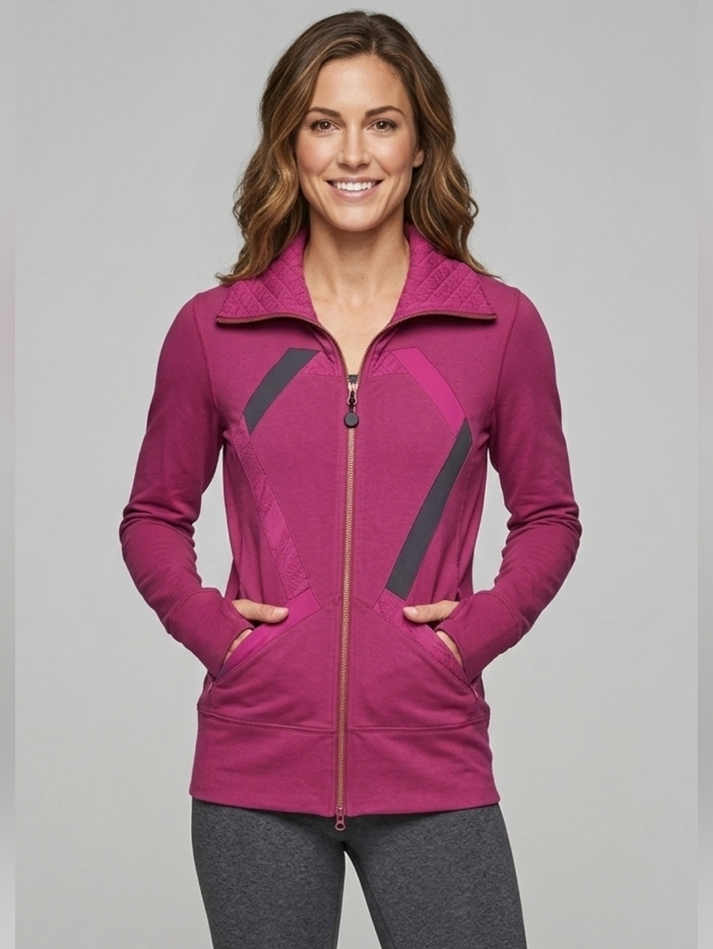 Rare Lululemon Womens 6 Medium Pink Purple Oragami Stride Jacket Yoga Sweater